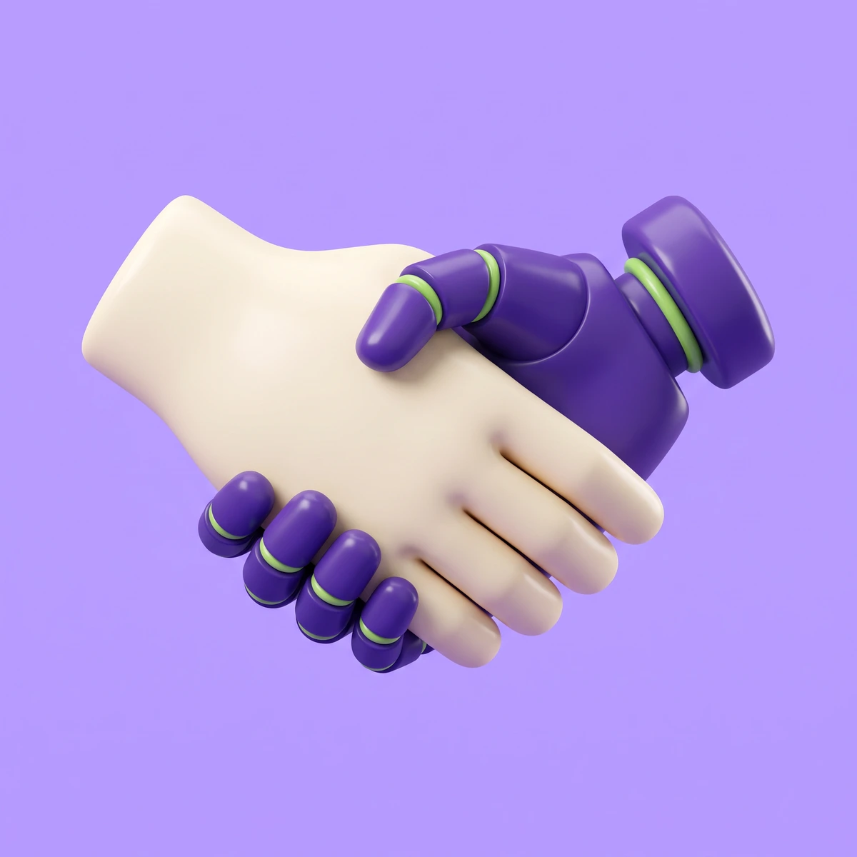 A human hand and a robot hand shaking on it